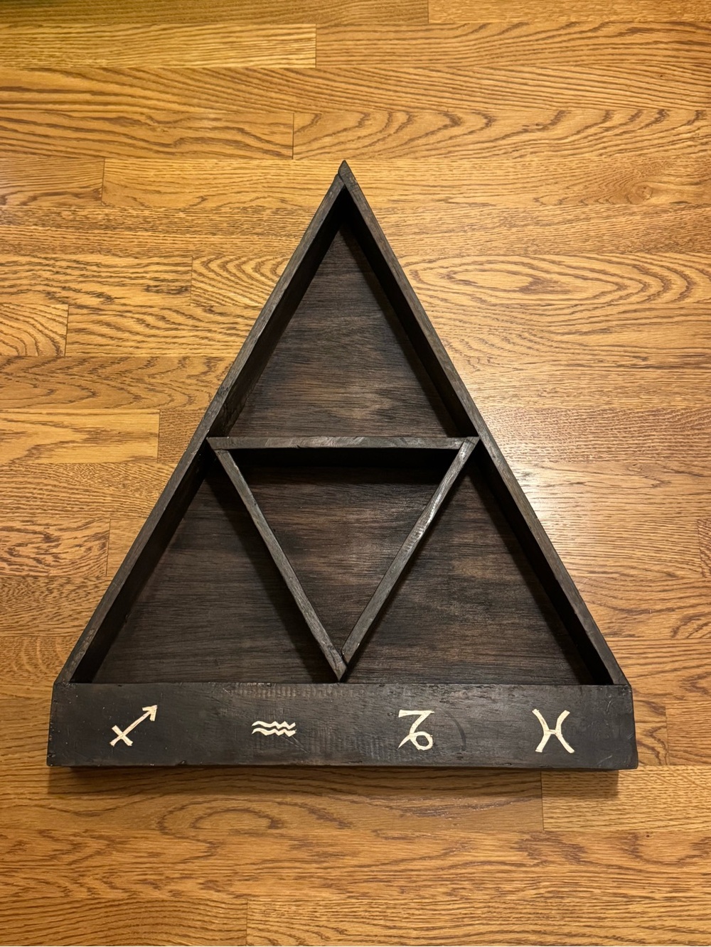 Large Black Woden Pyramid Hanging Shelf with Zodiac Symbols - Earthbound